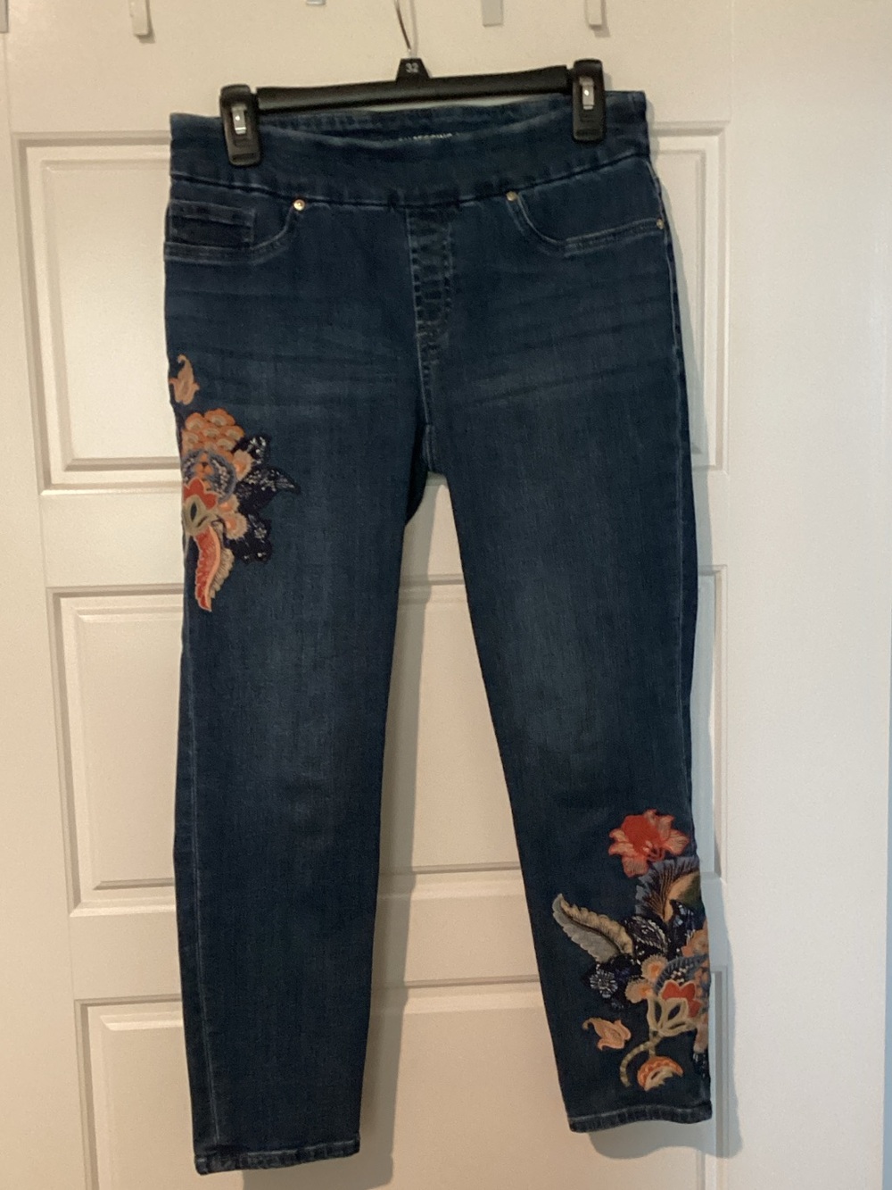 Chico's Dark Blue Skinny Jeans with Floral Embroidery